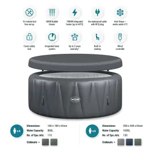 Wave Atlantic, 4-Person Inflatable Hot Tub, Integrated Heater, Dark Grey