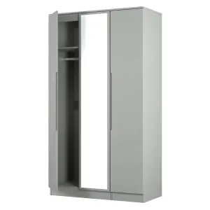 Milan Ready assembled Modern Grey Tall Triple Wardrobe With 1 mirror door (H)1970mm (W)1110mm (D)530mm