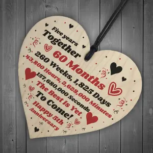 5th Anniversary Gift Husband Wife Wedding One Year Mr Mrs Gift Wood Heart