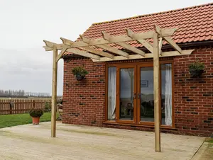 Lean to wooden garden pergola kit - Champion design wall mounted gazebo, 3m x 3.6m (Natural finish)