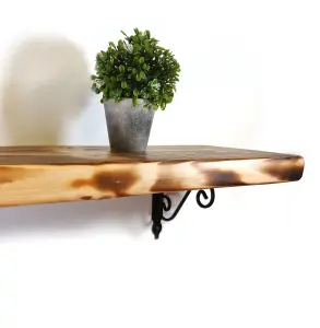 Wooden Shelf with Bracket WOZ 140x110mm Black 175mm Burnt Length of 60cm