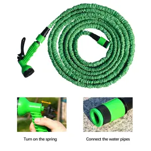 Alivio Expandable Garden Hose Pipe 50ft with 7 Spray Functions, Spray Gun & Connectors - Green