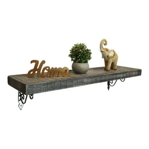 Solid Wood Handmade Rustical Shelf Monochrome 145mm 6 inch with Silver Metal Bracket WOZ Length of 120cm