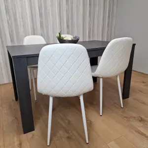 Grey Dining Table and 4 White  Stitched Chairs Kitchen Dining Table for 4 Dining Room Dining Set