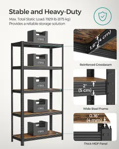 SONGMICS 5 Tier Shelving Unit, Industrial, Adjustable Shelves, High Load Capacity, Rustic Brown and Black