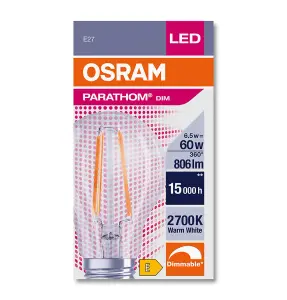 LED GLS 6.5W (60W) E27 2700K Clear Dimmable