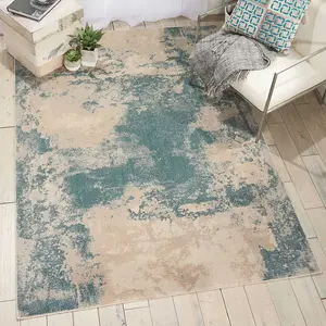 Ivory/Teal Modern Abstract Luxurious Easy to Clean Rug for Living Room and Bedroom-117cm X 178cm