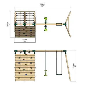 Rebo Beat The Wall Wooden Swing Set with Double up & Over Climbing Wall -Peak