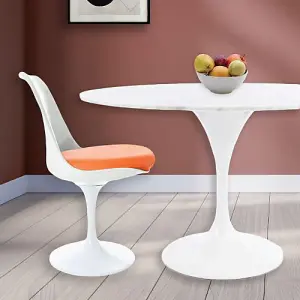 Tulip Set - Marble Large Circular Table and Four Chairs with PU Cushion Orange