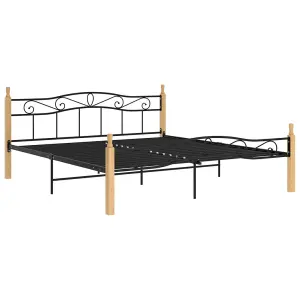 Berkfield Bed Frame Black Metal and Solid Oak Wood 180x200 cm 6FT Super King