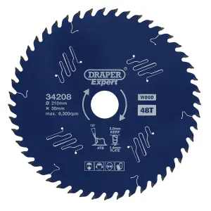 Draper Expert TCT Circular Saw Blade for Wood with PTFE Coating, 210 x 30mm, 48T 34208