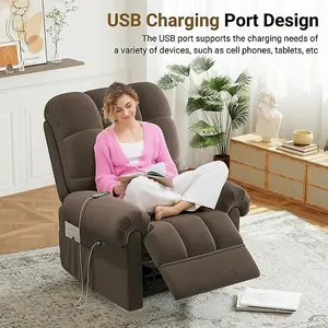 Power Recliner Chair, Electric Adjustable Teddy Fleece Sofa with USB Port