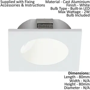 Wall / Ceiling Flush Downlight White Cast Aluminium 2W Built in LED