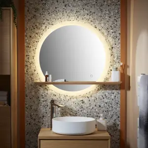 GoodHome Avela Oak Circular Wall-mounted Bathroom Illuminated Bathroom mirror (H)70cm (W)80cm