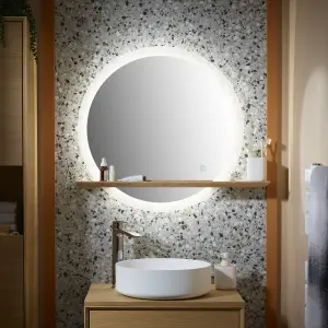 GoodHome Avela Oak Circular Wall-mounted Bathroom Illuminated Bathroom mirror (H)70cm (W)80cm