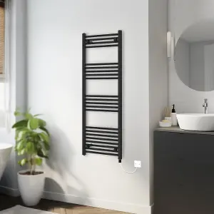 Rinse Bathrooms 800W Electric Heated Warming Towel Rail Bathroom Radiator Black - 1400x500mm