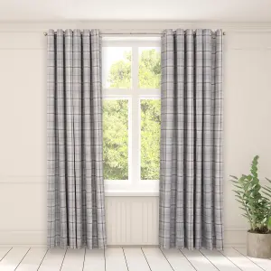 Woven Check Print Pair of Curtains, Grey - 66 x 72