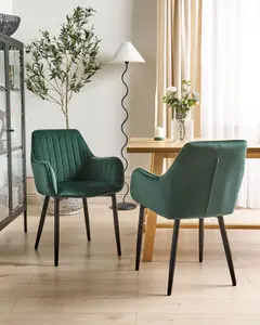 Set of 2 Dining Chairs WELLSTON Velvet Dark Green