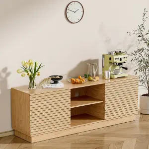 Natural Wood Effect TV Stand TV Unit Cabinet Sideboard Cupboard with 2 Doors and 2 Open Shelves W 160 cm