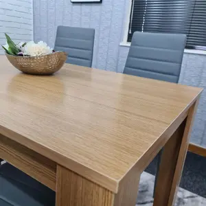 Dining Table and 4 Chairs Oak Effect Wood 4 Grey Leather Chairs Dining Room