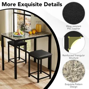 Costway 3-Piece Dining Table Set Modern Bar Table w/ 2 Upholstered Bar Stools