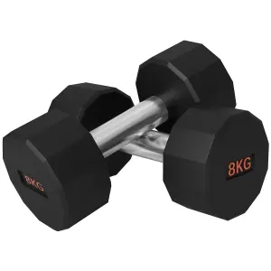 SPORTNOW Dumbbells Weights Set with 12-Sided Shape and Non-Slip Grip, 2 x 8kg