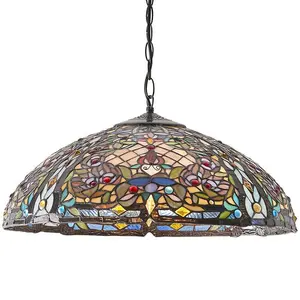 Tiffany Glass Hanging Ceiling Pendant Light Large Bronze Feature Shade i00067