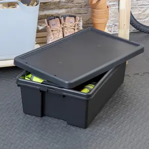 2 x Black recycled plastic 36L Storage Box