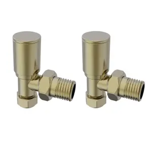 Right Radiators Brushed Brass Manual Angled Radiator Valve 15mm x 1/2" One Pair