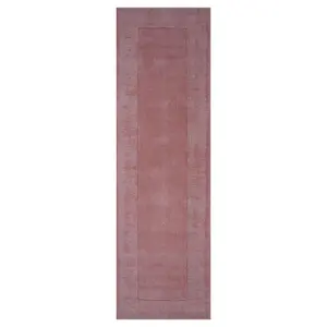 Handloom Plain Carved Border Wool Runner Rugs in Pink - 60x230cm