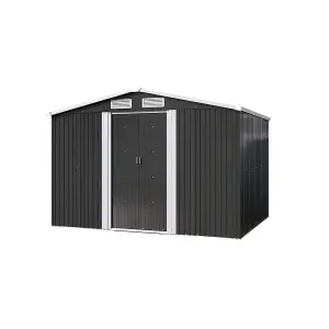 8 X 6 ft Apex Roof Charcoal Black Waterproof Outdoor Metal Shed Garden Storage Shed with Base