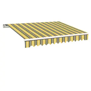 SunDaze 3 x 2.5m Manual Awning Retractable Garden Patio Canopy Sun Shade Shelter with Fittings and Crank Handle Yellow-Stripe