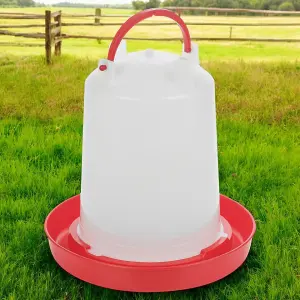 URBNLIVING 3L Chicken Large Drinker Water Feeder Poultry Quails Bird Hen Duck with Handle Red & White