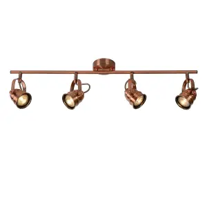 Lucide Cigal Cottage Ceiling Spotlight Bar - LED - GU10 - 4x5W 2700K - Copper