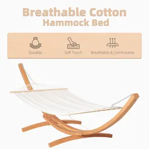 Outsunny Outdoor Garden Hammock Swing Hanging Bed Wooden Stand for Patio White