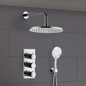 Nes Home Round Shower Head Handset 2 Way 3 Dial Concealed Thermostatic Mixer