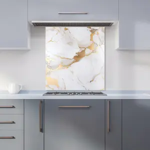 White Marble With Gold Premium Glass Kitchen Splashback W600mm x H750mm