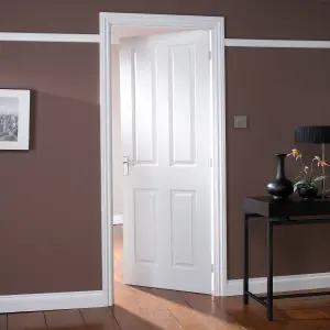 Jeld-Wen 4 panel Solid core Unglazed Contemporary White Woodgrain effect Internal Door, (H)1981mm (W)686mm (T)35mm