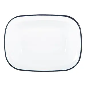 Argon Tableware - White Enamel Pie Dish - 25.5cm White/Black