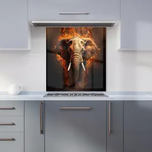 Splashart Elephant and fire Premium Glass Kitchen Splashback W900mm x H650mm