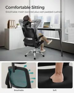 SONGMICS Ergonomic Office Chair, High Back Desk Chair with Foldable Armrests, Mesh Computer Chair, Tilt Function, Ink Black