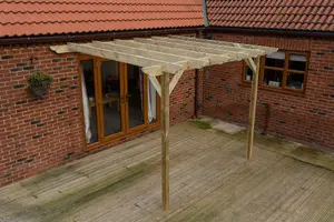 Lean to wooden garden pergola kit - Dinasty design wall mounted gazebo, 2.4m x 3m (Natural finish)