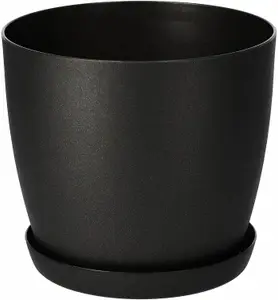 Plant Pots Flower Planter 6 Colours 8 sizes Matt Plastic Pot + Saucer Tray Deco Graphite Black Matt  14cm