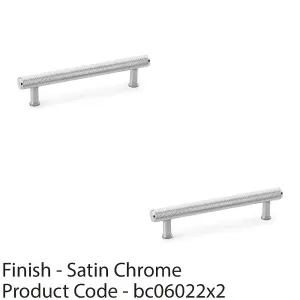 2 PACK - Knurled T Bar Pull Handle - Satin Chrome - 128mm Centres Premium Drawer Door