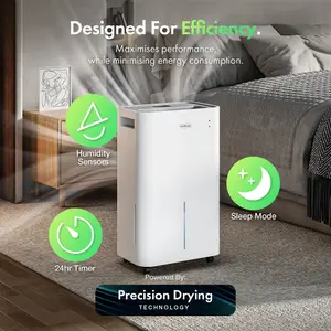 VonHaus Dehumidifier 20L/Day, 24 Hr Timer, Continuous Drainage, for Damp/Condensation, Laundry Drying, Mould/Smell Control