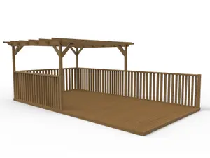 Rectangular pergola and decking kit with balustrade V.9, 3m x 4.8m, Rustic brown finish