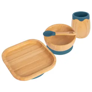 Tiny Dining 4pc Square Bamboo Suction Baby Feeding Set - Navy Blue