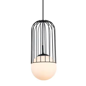 Luminosa Modern Hanging Pendant Black 1 Light  with Black, White Shade, E27