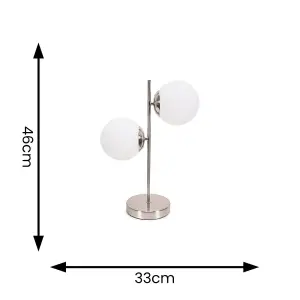 ValueLights Jas Chrome 2 Way Table Lamp with White Frosted Glass Globe Shades