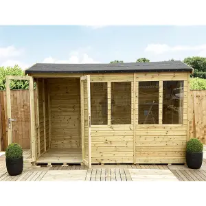 9 x 15  REVERSE Pressure Treated T&G Apex Wooden Summerhouse + Long Windows + Double Doors (9 x 15' /  (9 x 15ft) (9x15)